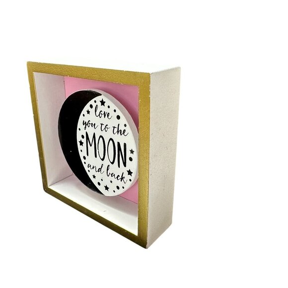 Valentines Love You To The Moon Shadow Box Sign Pink Gold Tiered Tray Decor 3D - Picture 2 of 9
